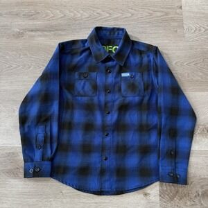 Dixxon DFC Youth Division Blue Black Boy's Flannel Button-Down Size Small Plaid